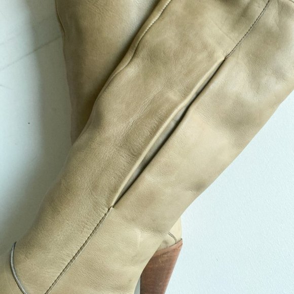 Vintage Frye Light Beige Leather Unique Knee High Boots 6.5 - Picture 11 of 15